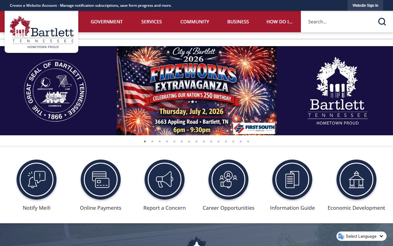 Bartlett Phone Directory city website screenshot