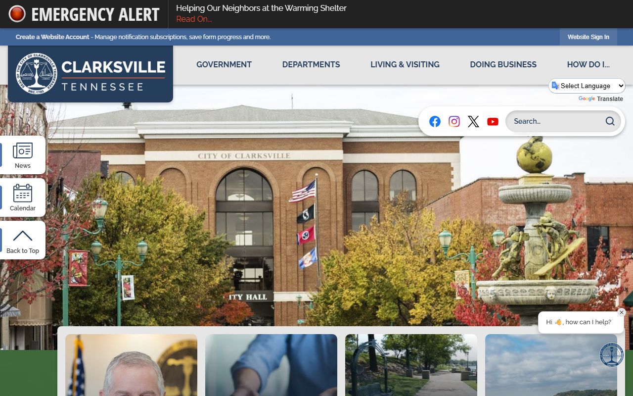Clarksville Phone Directory screenshot of the official city website