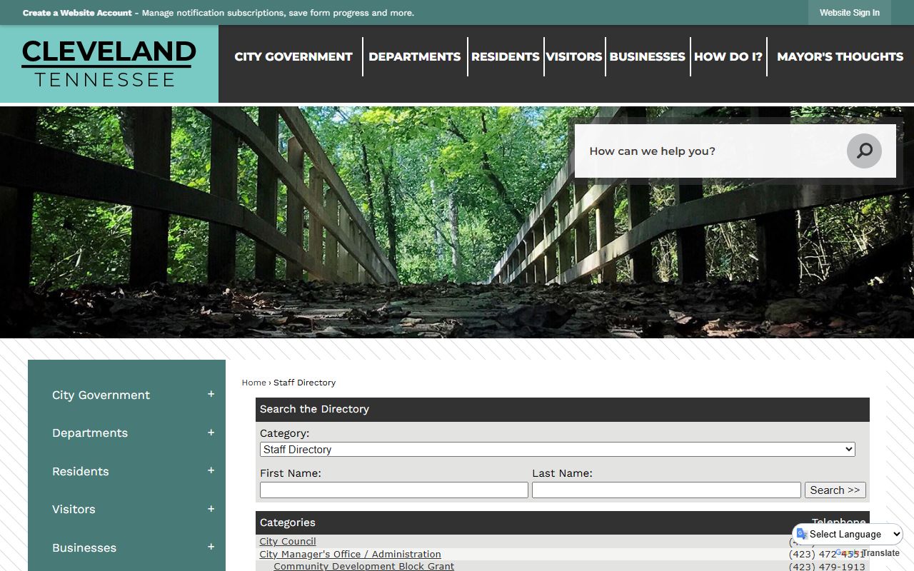 Cleveland Phone Directory staff contacts screenshot