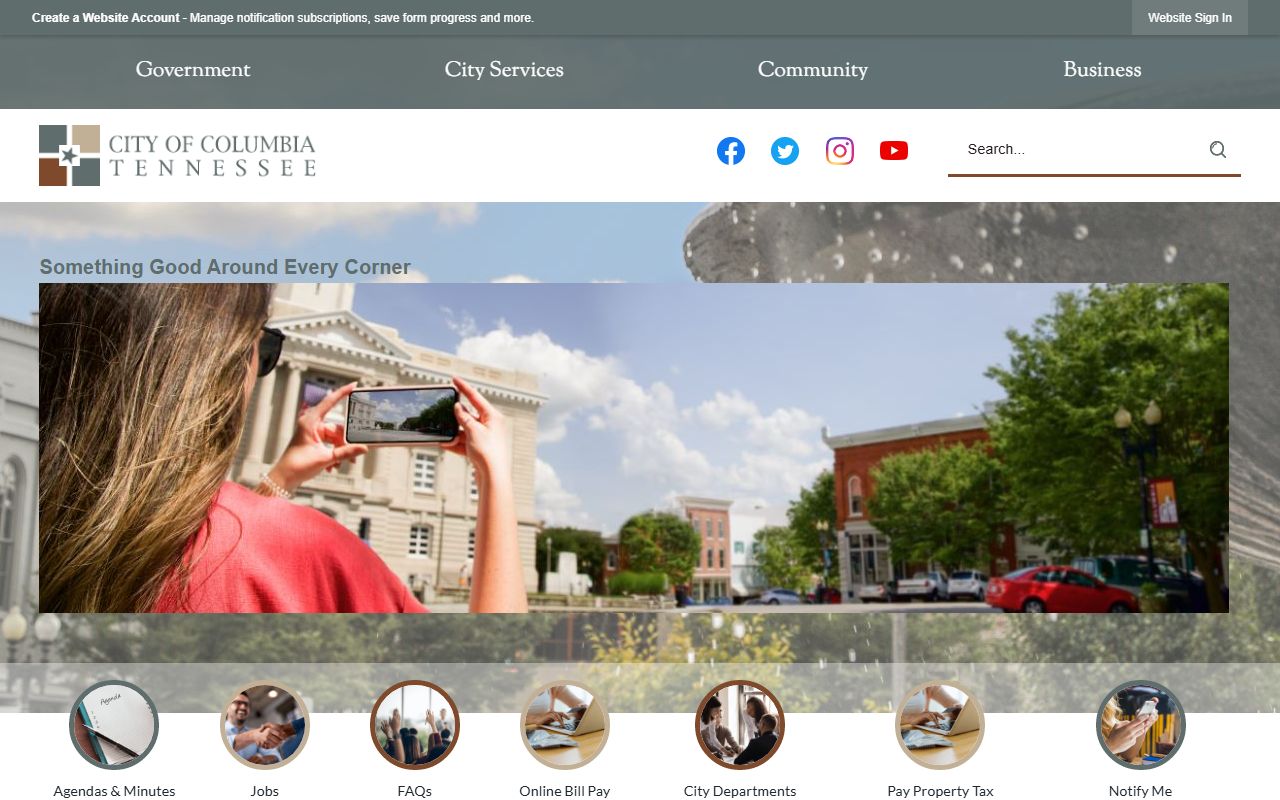Columbia Phone Directory official city website screenshot
