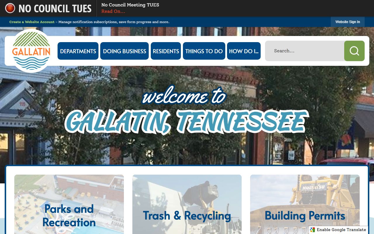 Gallatin Phone Directory official city website screenshot