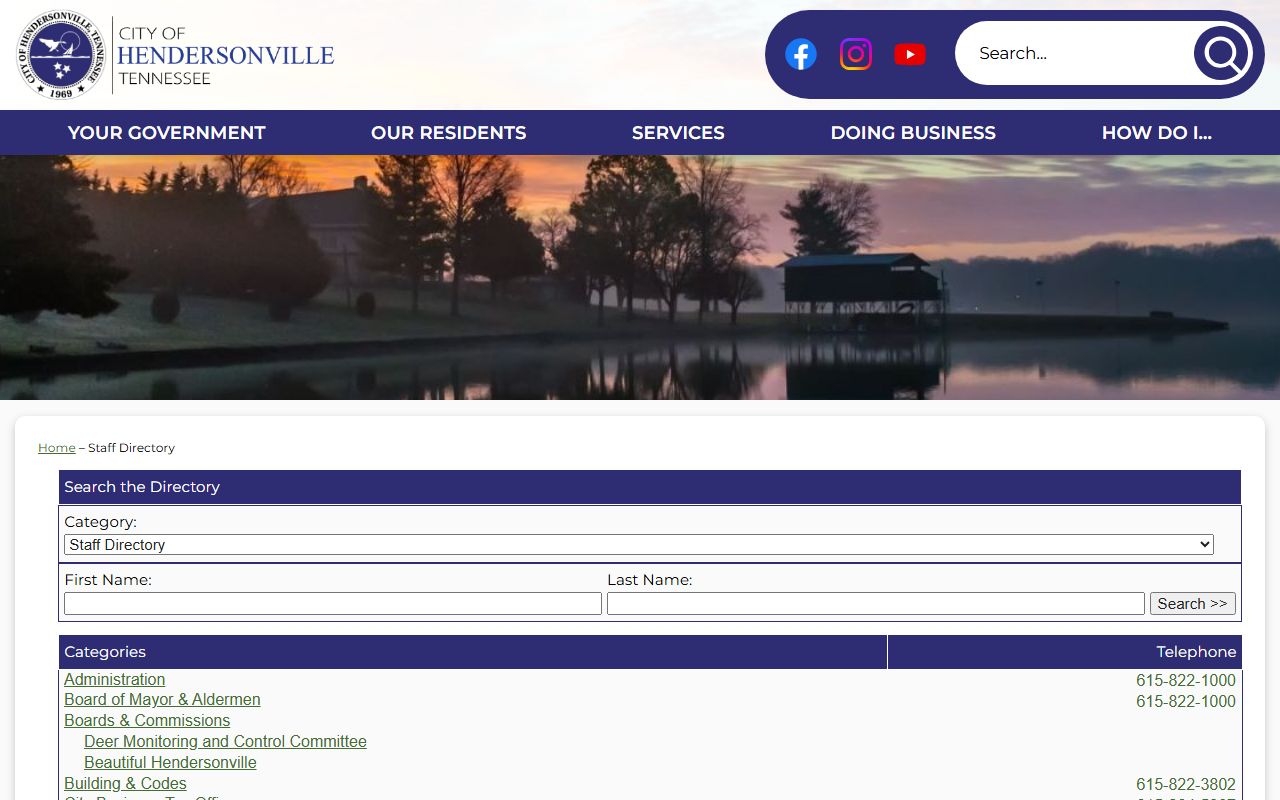 Hendersonville Phone Directory staff contacts screenshot