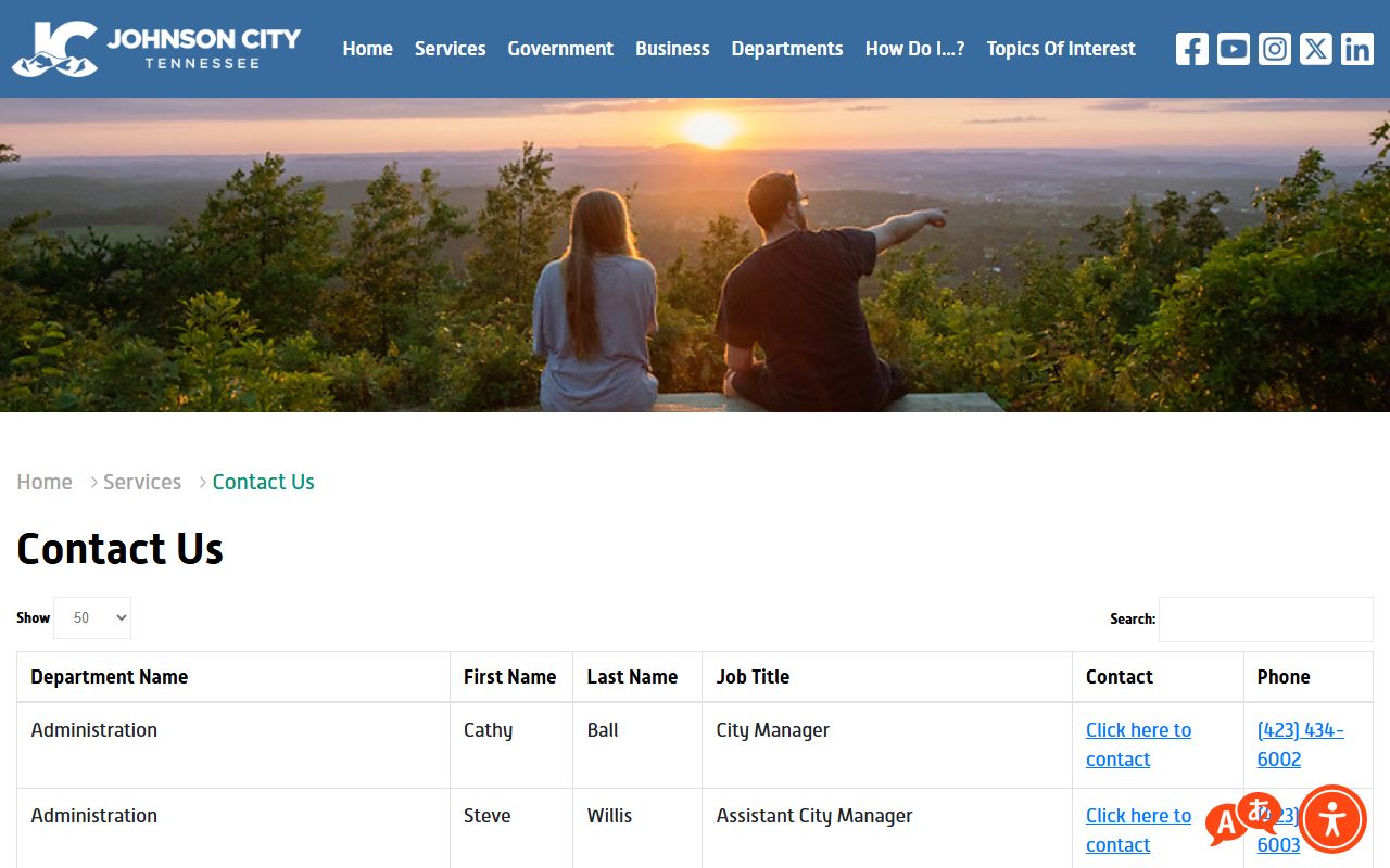 Johnson City Phone Directory staff contacts page
