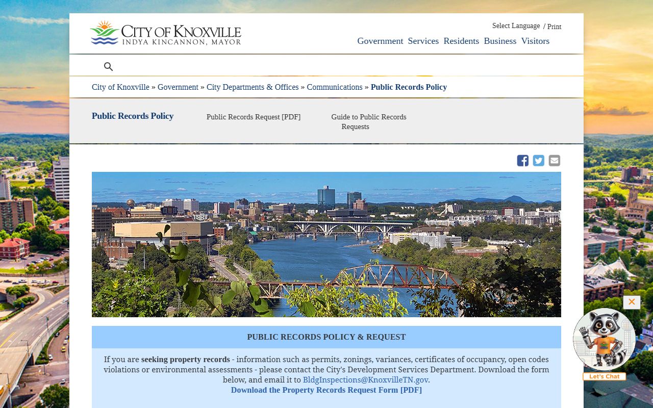 Knoxville Phone Directory public records policy page