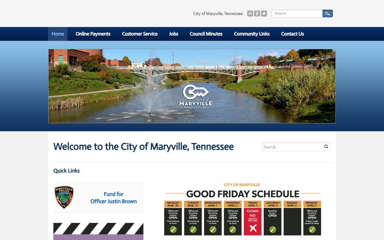 Maryville Phone Directory official city website screenshot