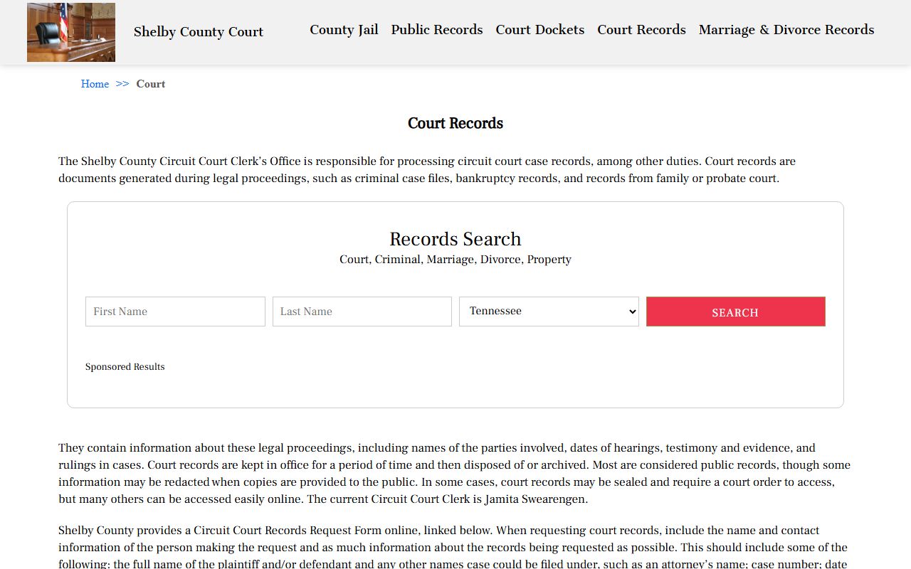 Shelby County courts page for Shelby County Phone Directory