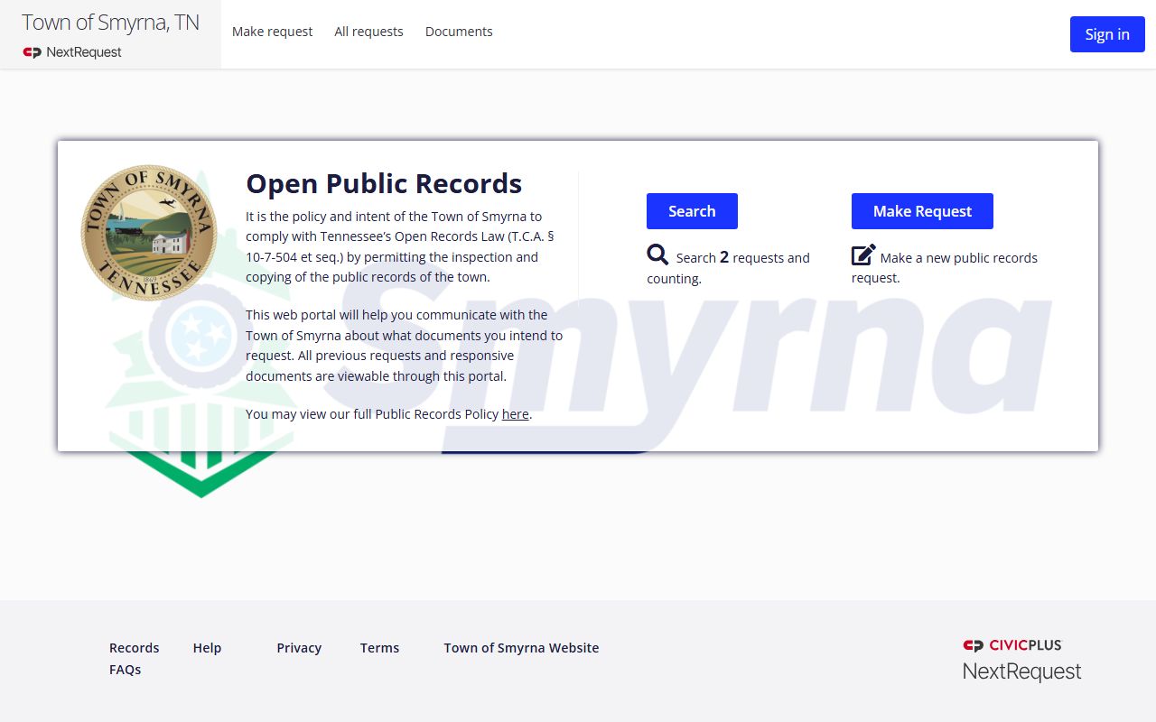 Smyrna Phone Directory public records portal screenshot