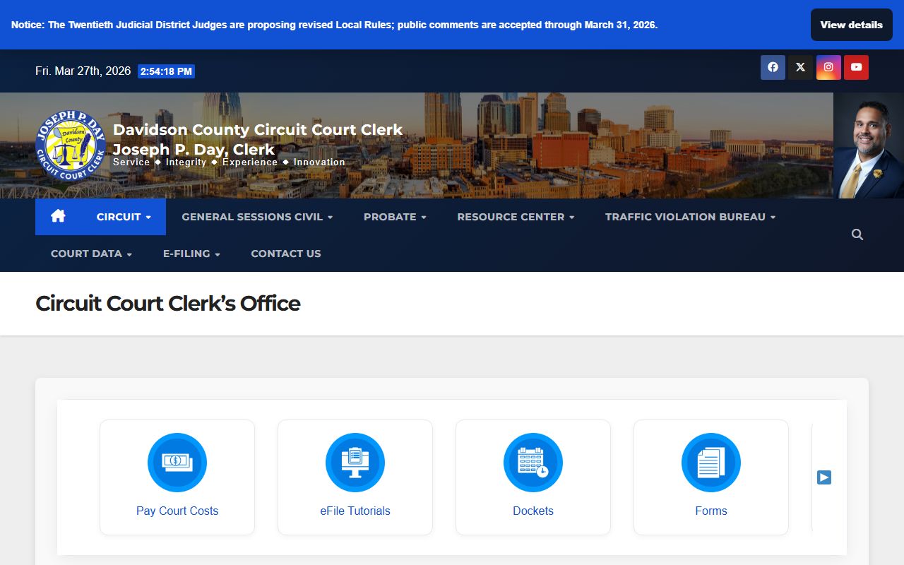 Davidson County Phone Directory screenshot of the circuit court clerk page