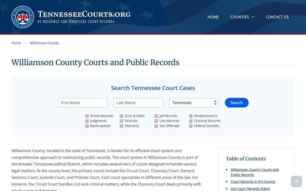 Williamson County Phone Directory screenshot of the judicial center
